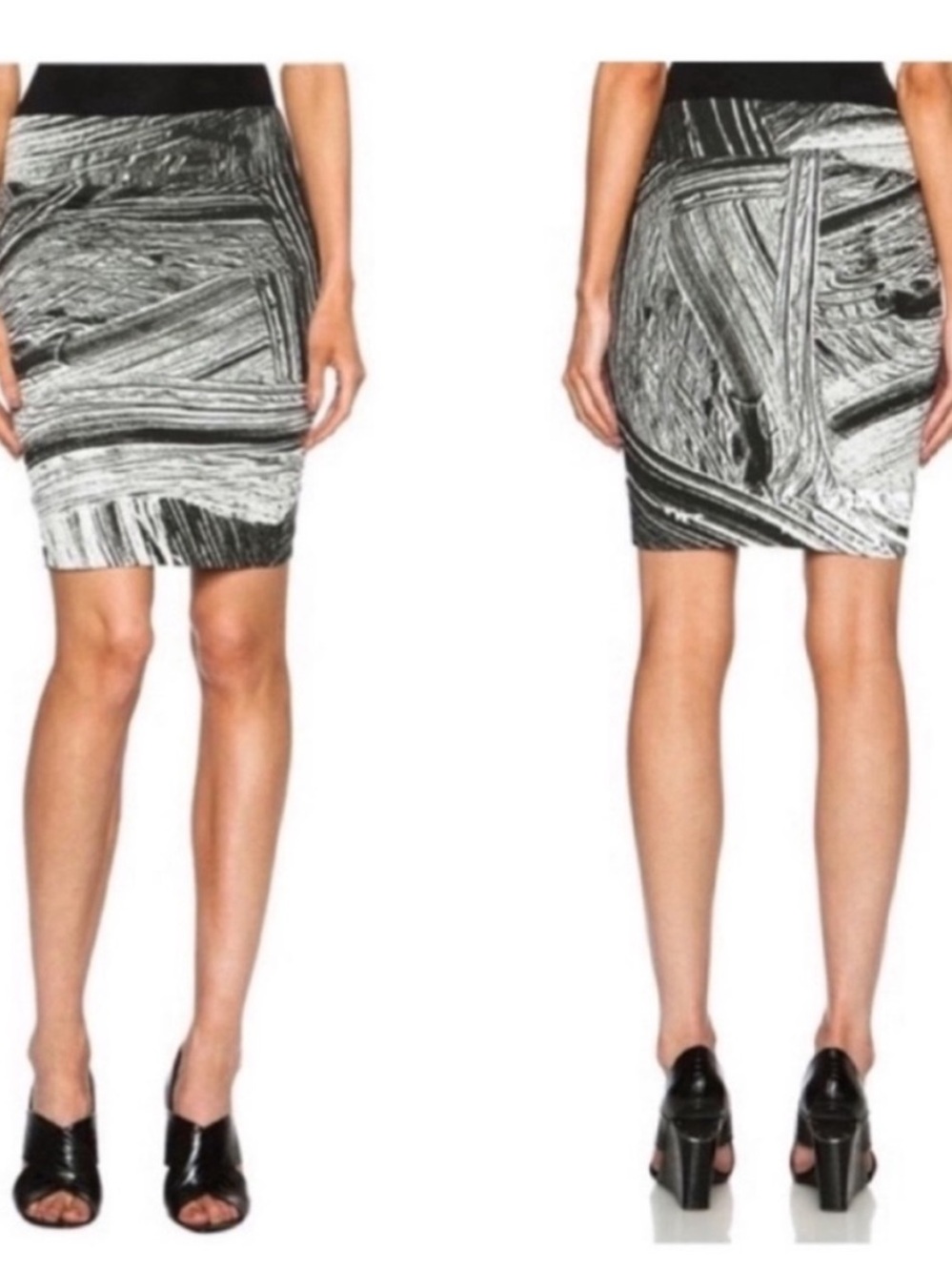 Helmut Lang Black & White Jersey Method Print Stretch Mini Skirt size P (XS)